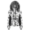 Meilleure affaire 🎁 Sports Dhivers Femme Poivre Blanc Veste De Ski Poivre Blanc Pour Avec Ceinture 0806-wo/b Brown Flower Black BLANC 💯